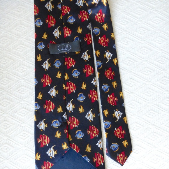 DUNHILL NAVY BLUE GOLD RED ANGEL FISH SILK TIE